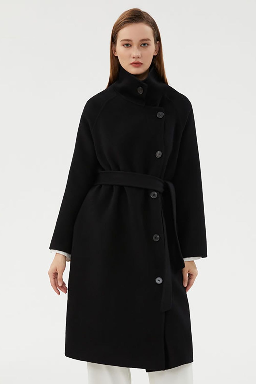 Black Long Double-sided Woolen Coat with Lapels sold by Zapaka product image thumbnail 5