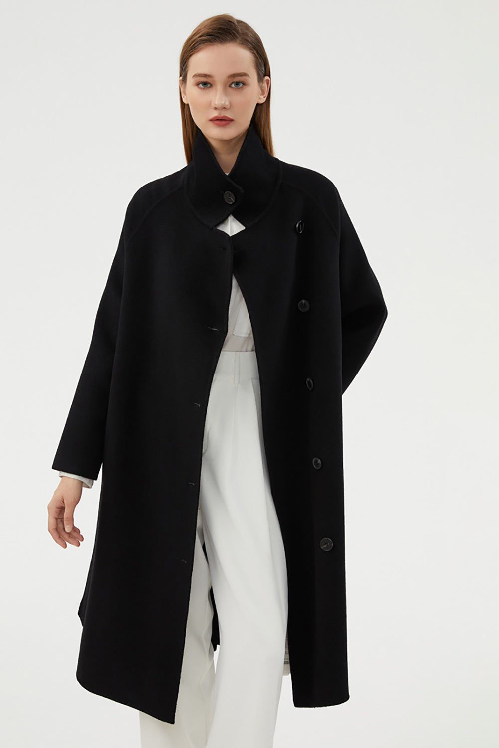 Black Long Double-sided Woolen Coat with Lapels sold by Zapaka product image thumbnail 2