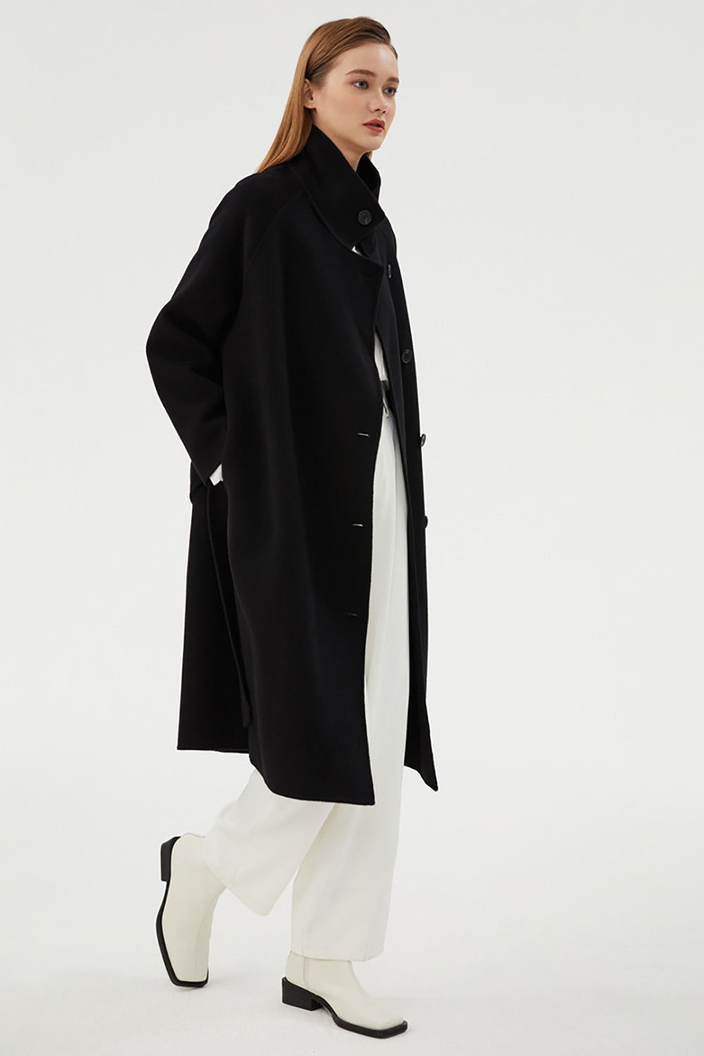 Black Long Double-sided Woolen Coat with Lapels sold by Zapaka product image thumbnail 3