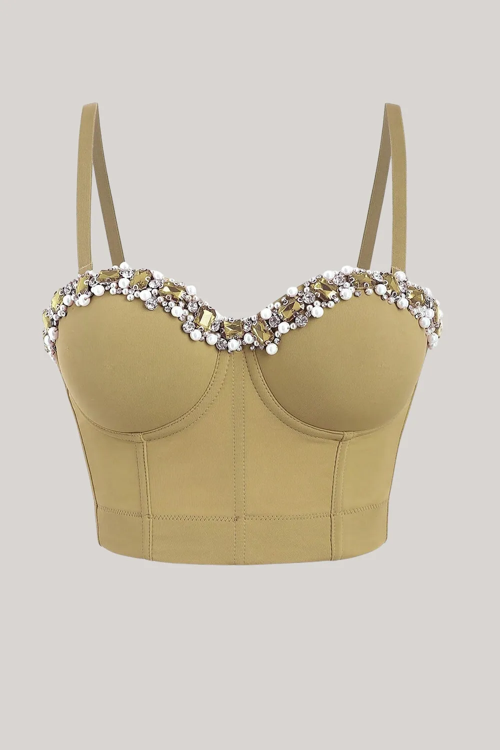 Sparkly Sexy Beaded Khaki Corset Top sold by Zapaka
