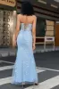 Stylish Mermaid Sweetheart Light Blue Corset Prom Dress with Appliques sold by Zapaka