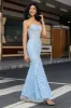 Stylish Mermaid Sweetheart Light Blue Corset Prom Dress with Appliques sold by Zapaka