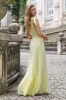 Yellow A Line One Shoulder Long Wedding Party Guest Dress with Slit sold by Zapaka