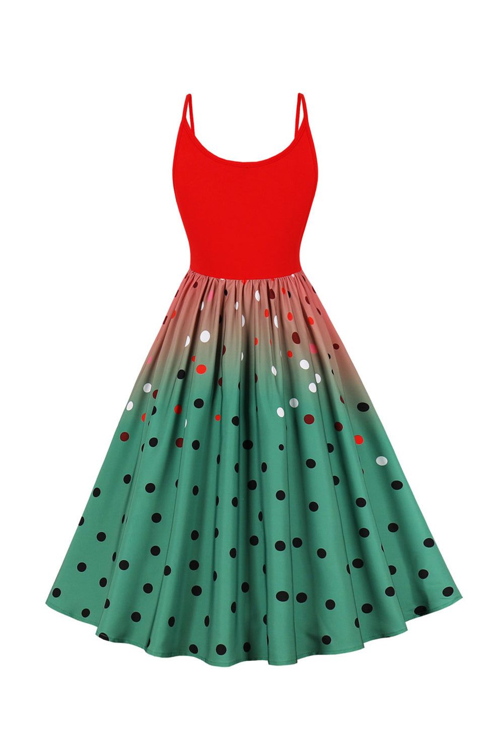 A Line Round Neck Red 1950s Dress with Polka Dots sold by Zapaka product image thumbnail 2