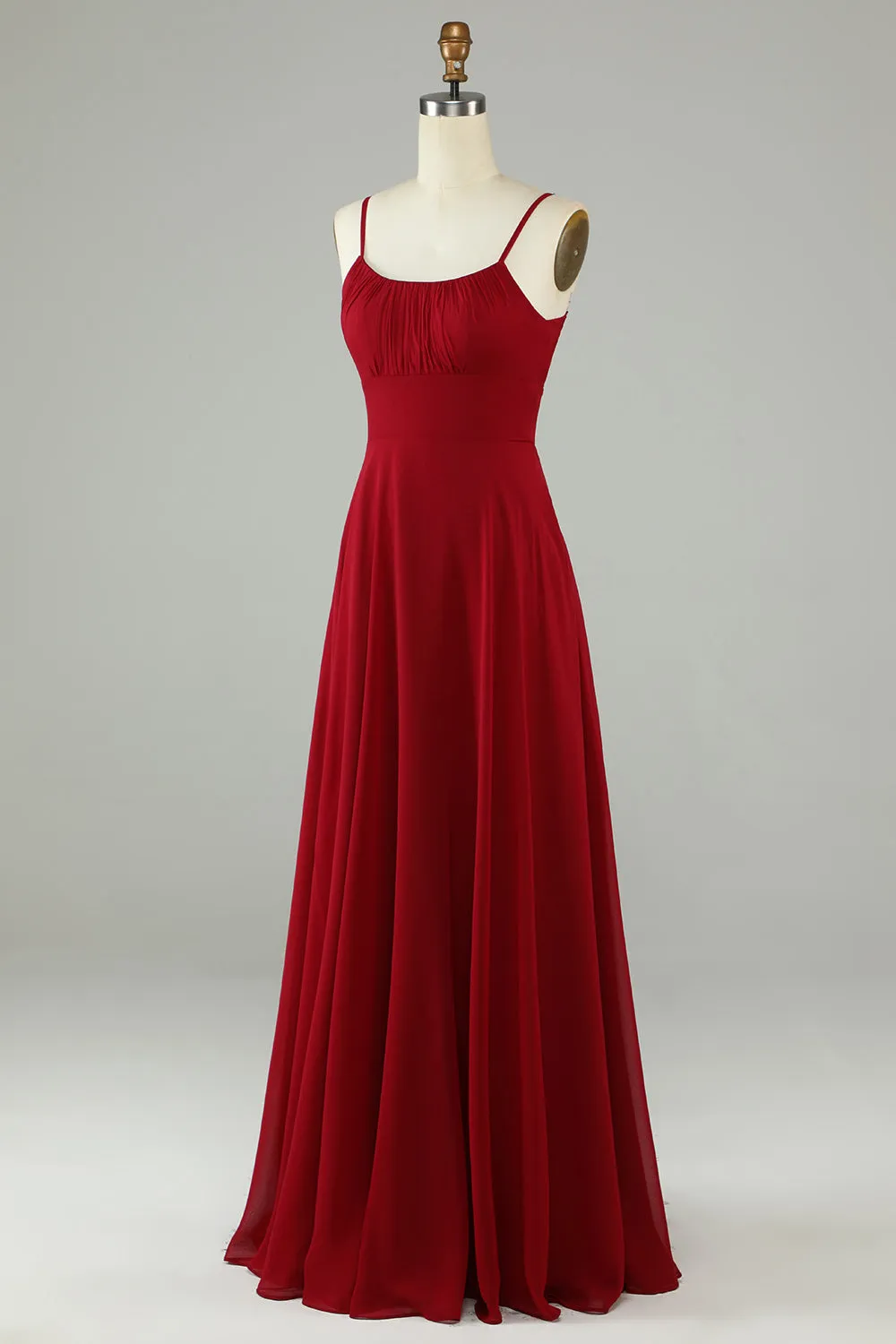 A-Line Spaghetti Straps Burgundy Long Bridesmaid Dress sold by Zapaka product image thumbnail 3