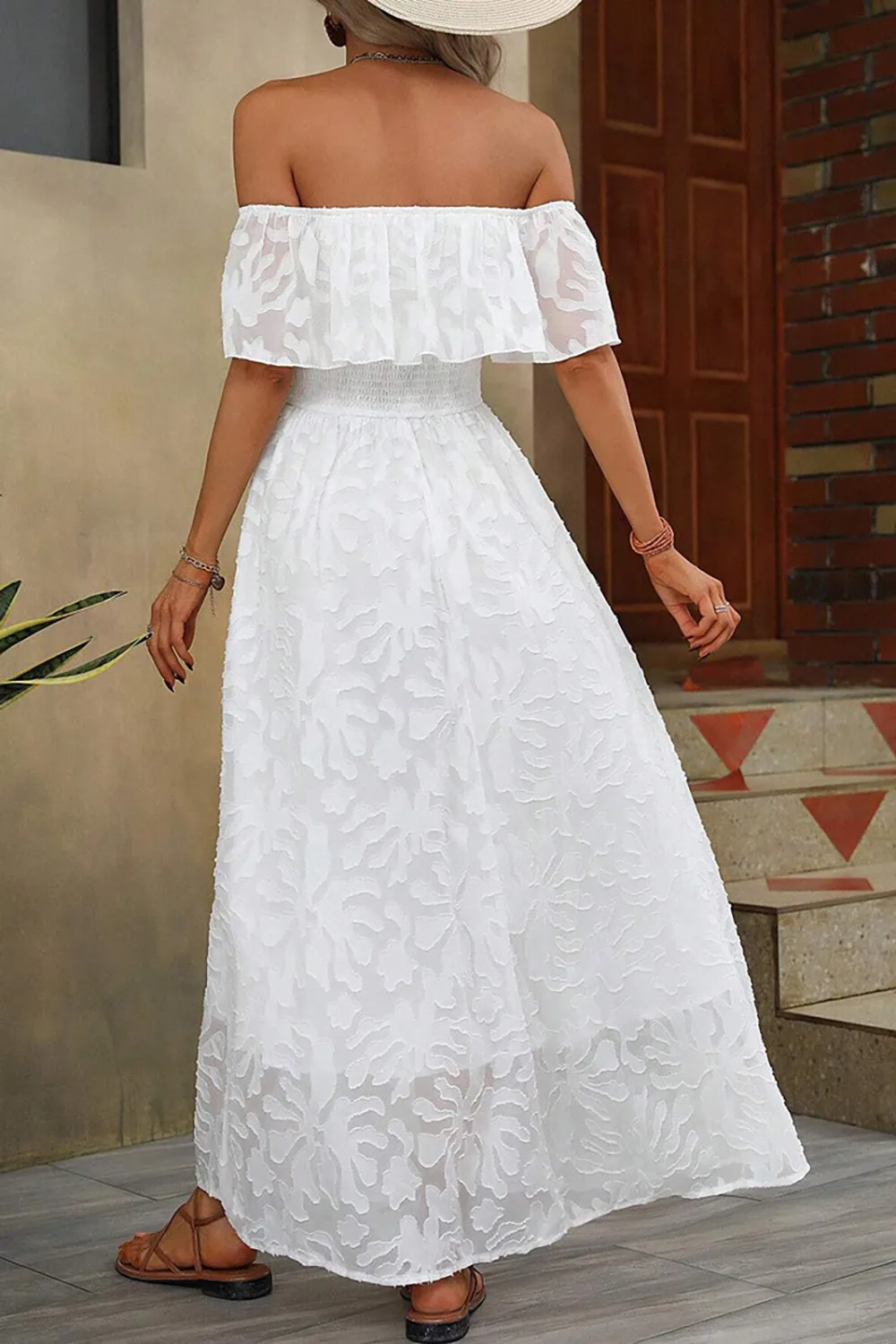 White A-Line Off The Shoulder Summer Dress With Slit sold by Zapaka product image thumbnail 2