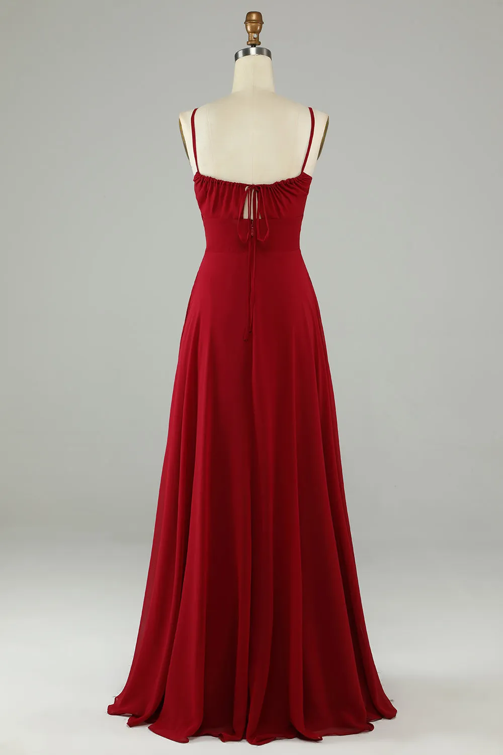 A-Line Spaghetti Straps Burgundy Long Bridesmaid Dress sold by Zapaka product image thumbnail 2