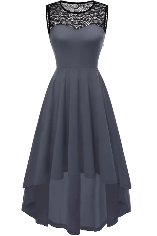 High Low Grey Vintage Dress with Lace sold by Zapaka
