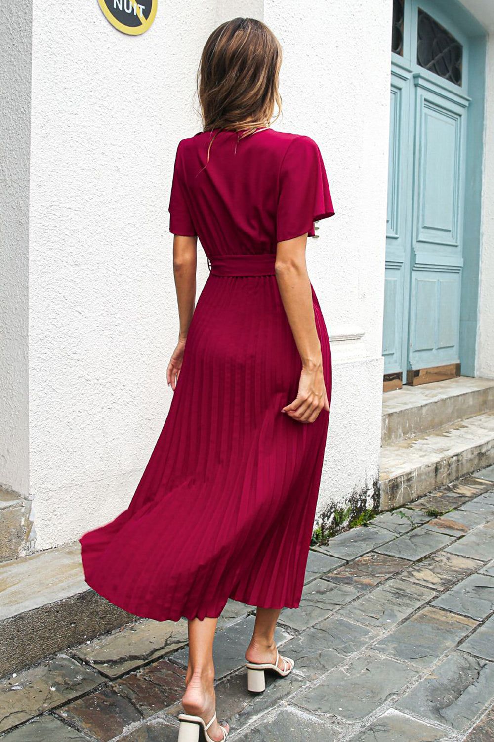 Black V-Neck Batwing Sleeves Casual Dress With Sash sold by Zapaka product image thumbnail 5