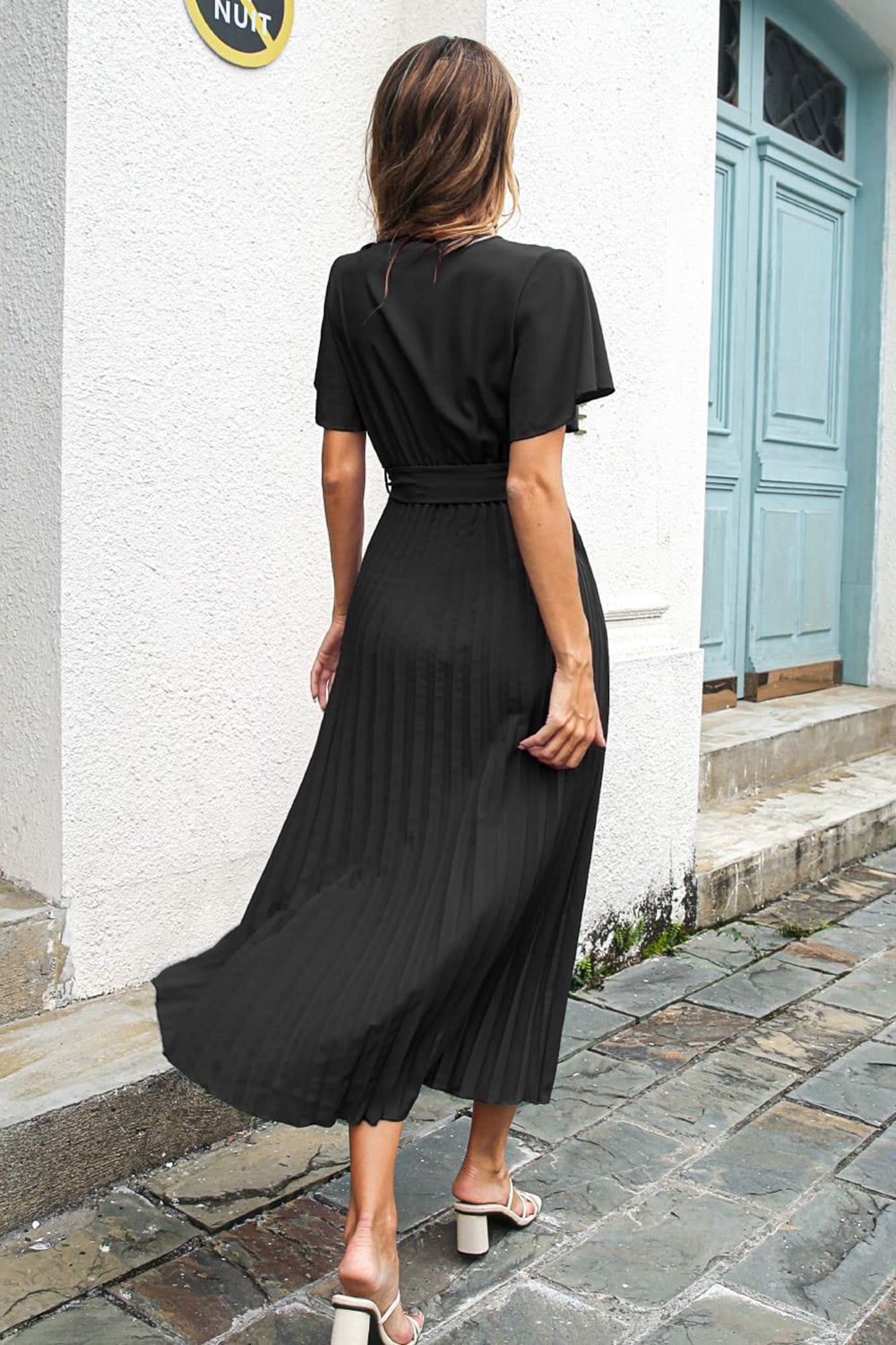 Black V-Neck Batwing Sleeves Casual Dress With Sash sold by Zapaka product image thumbnail 2