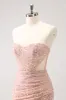 Blush Bodycon Strapless Hollow Out Sequins Ruched Homecoming Dress with Tassel sold by Zapaka