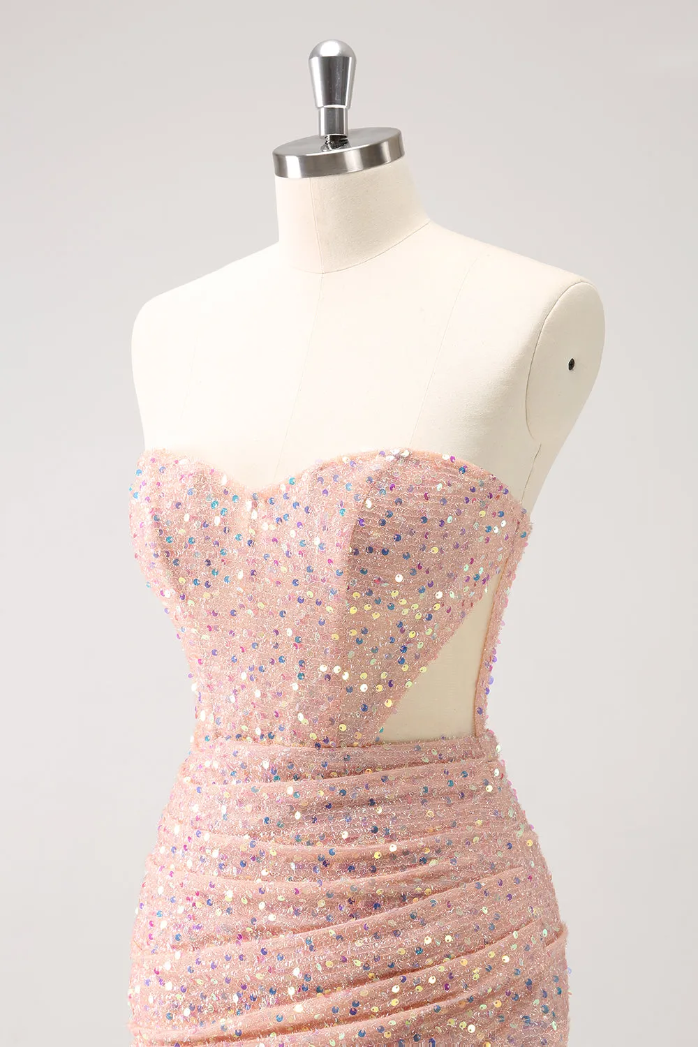 Blush Bodycon Strapless Hollow Out Sequins Ruched Homecoming Dress with Tassel sold by Zapaka product image thumbnail 5