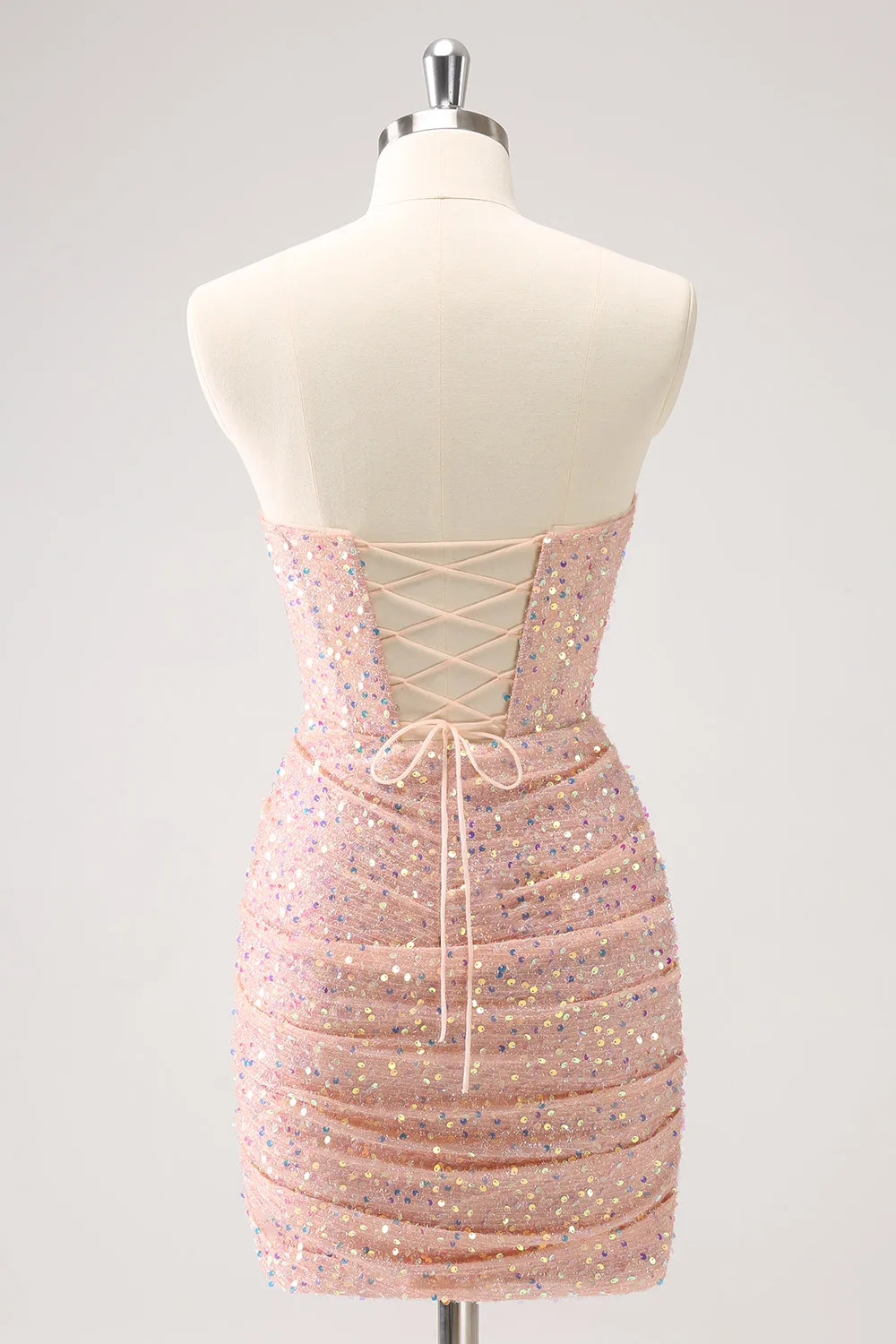 Blush Bodycon Strapless Hollow Out Sequins Ruched Homecoming Dress with Tassel sold by Zapaka product image thumbnail 2