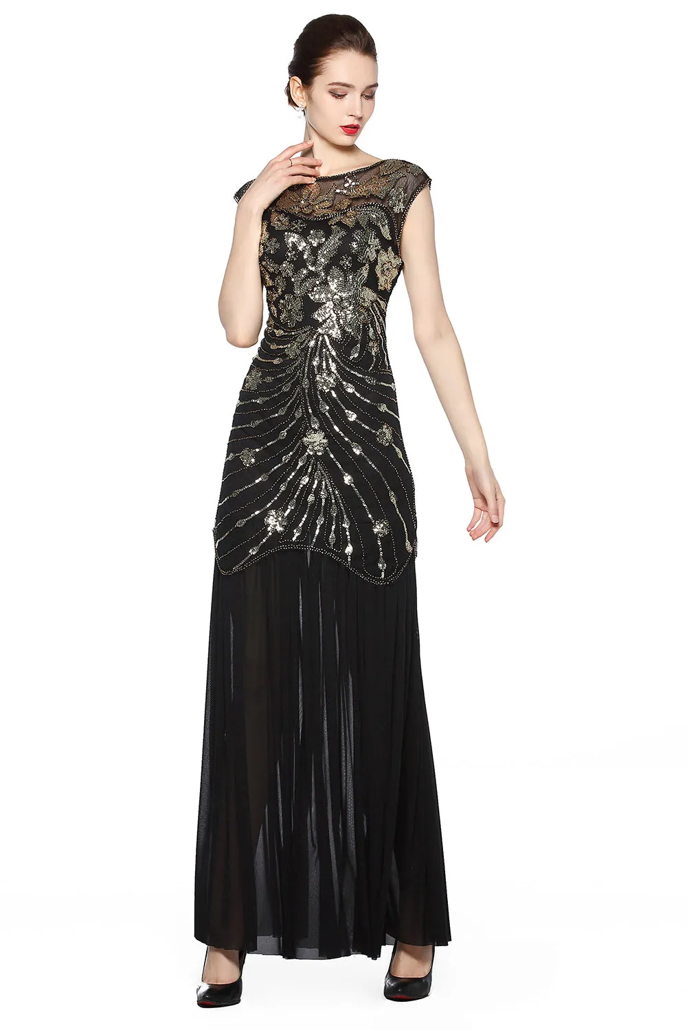 Black Sequin Long 1920s Dress sold by Zapaka product image thumbnail 3