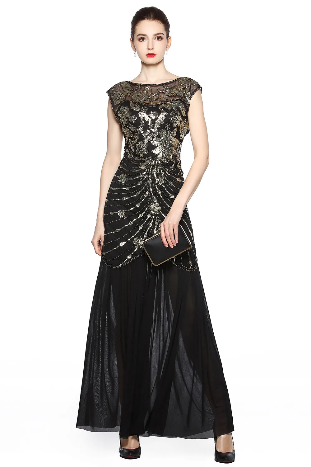 Black Sequin Long 1920s Dress sold by Zapaka product image thumbnail 4