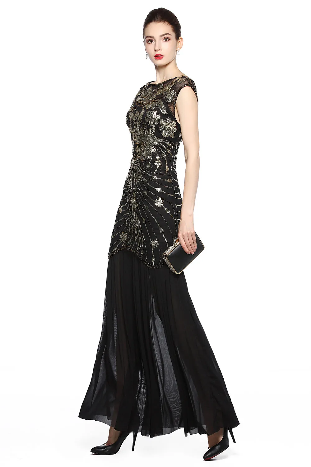 Black Sequin Long 1920s Dress sold by Zapaka product image thumbnail 5