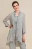 Zapaka Women Grey 3 Piece Mother of the Bride Pant Suits with Lace sold by Zapaka