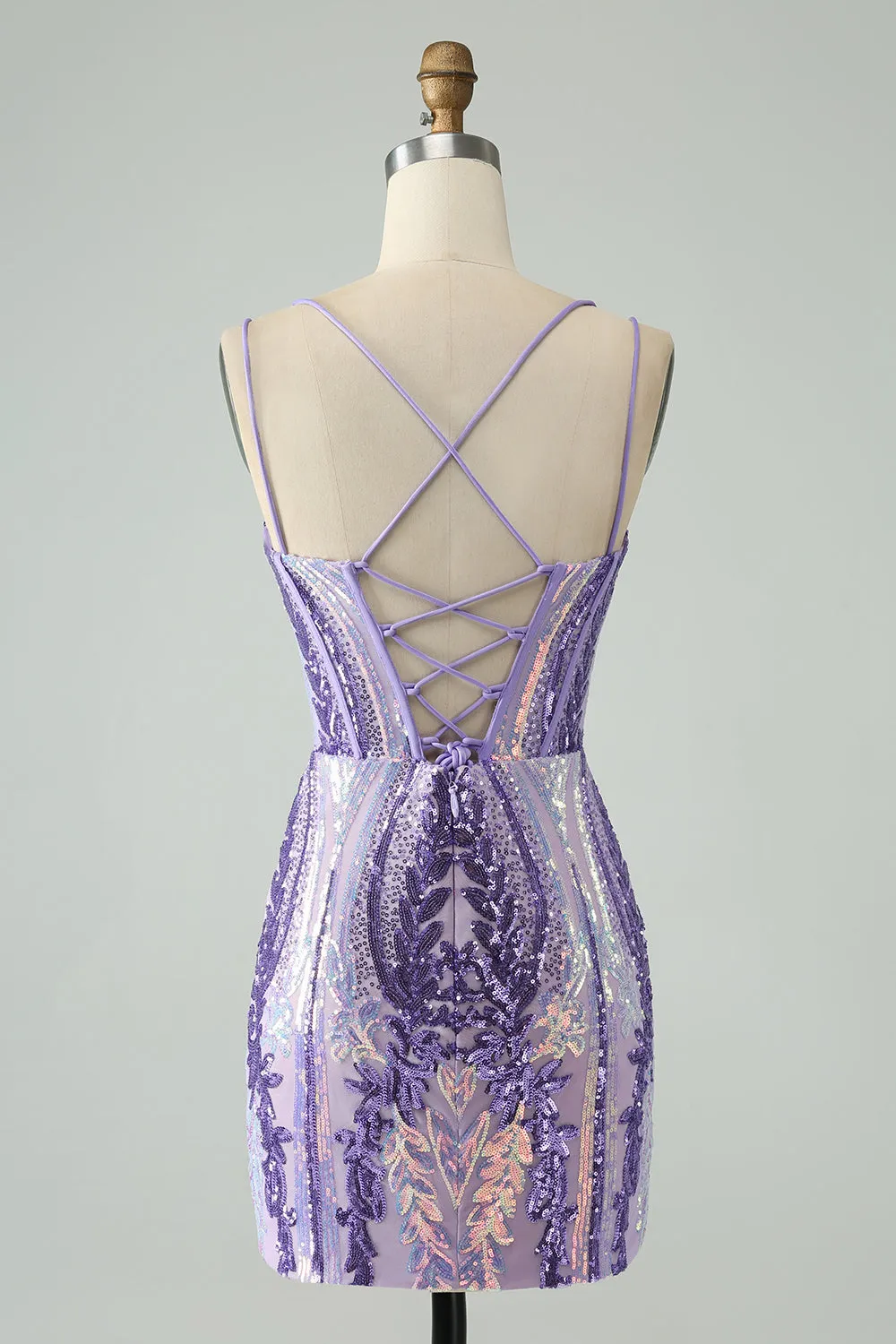 Sparkly Dark Purple Spaghetti Straps Corset Unique Homecoming Dress with Sequins sold by Zapaka product image thumbnail 2