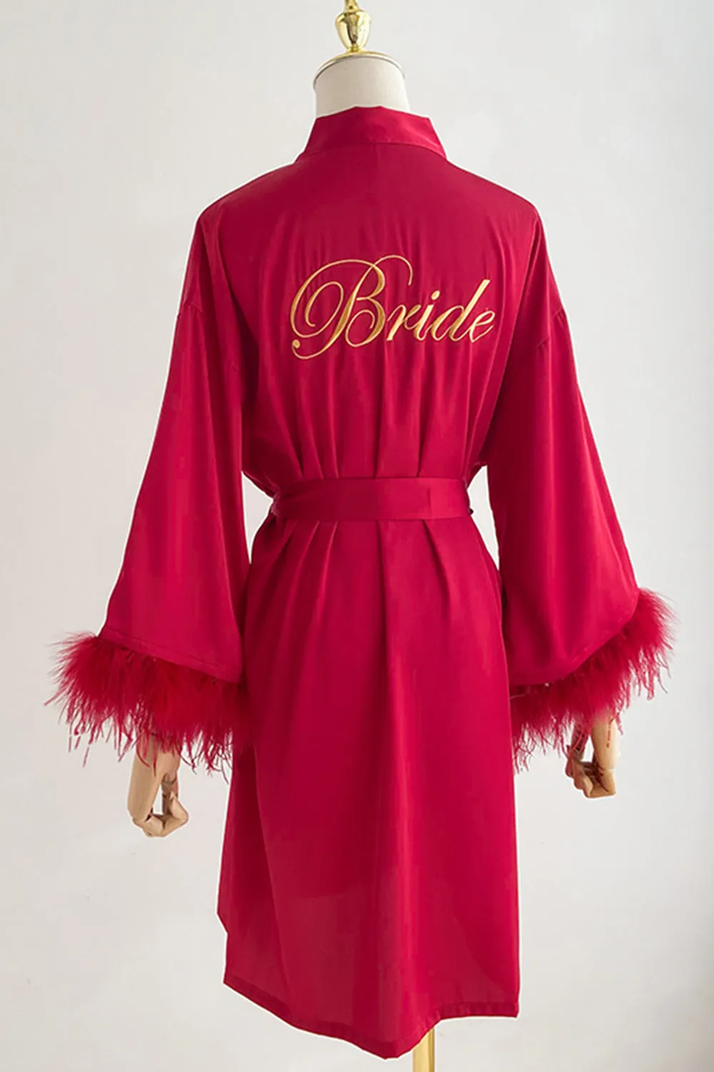 Red Bride Bridesmaid Tea-Length Robe with Feather sold by Zapaka product image thumbnail 2