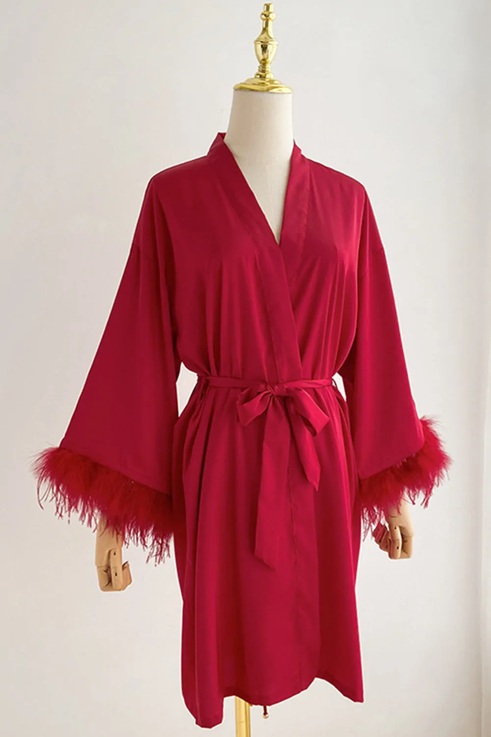 Red Bride Bridesmaid Tea-Length Robe with Feather sold by Zapaka