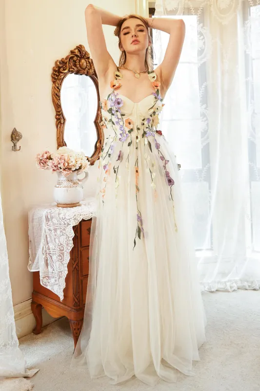 Elegant A Line Champagne Plus Size Prom Dress with Appliques sold by Zapaka