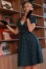 Dark Green Short Sleeves 1950s Plaid Dress sold by Zapaka