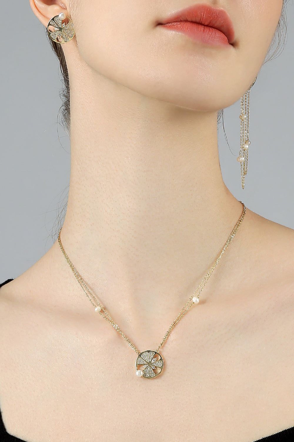 Golden Freshwater Pearl Necklace and Earring Set with Pearl Bracelet sold by Zapaka product image thumbnail 3