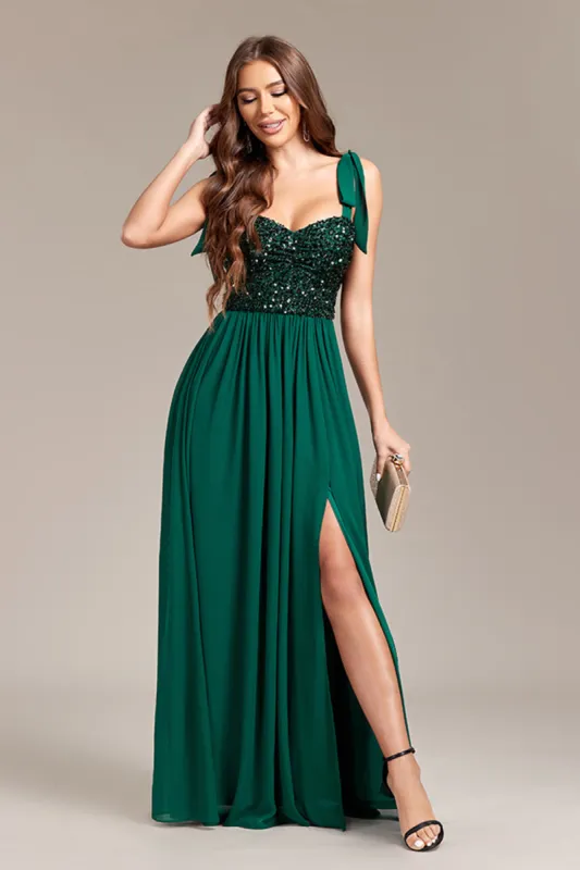 Sparkly Green Sequins Long Prom Dress With Slit sold by Zapaka