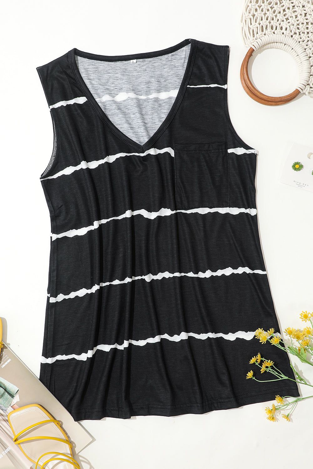 Printed Striped Vest T-Shirt sold by Zapaka