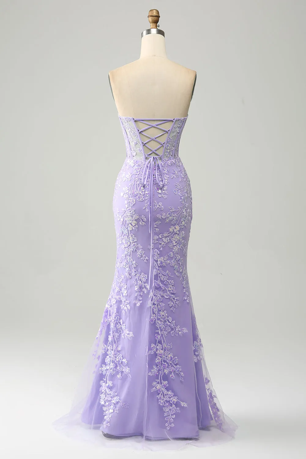 Lilac Mermaid Sweetheart Corset Appliques Prom Dress With Side Slit sold by Zapaka product image thumbnail 2