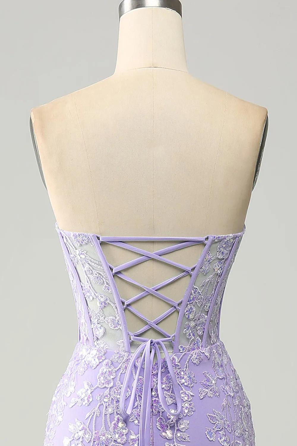 Lilac Mermaid Sweetheart Corset Appliques Prom Dress With Side Slit sold by Zapaka product image thumbnail 5