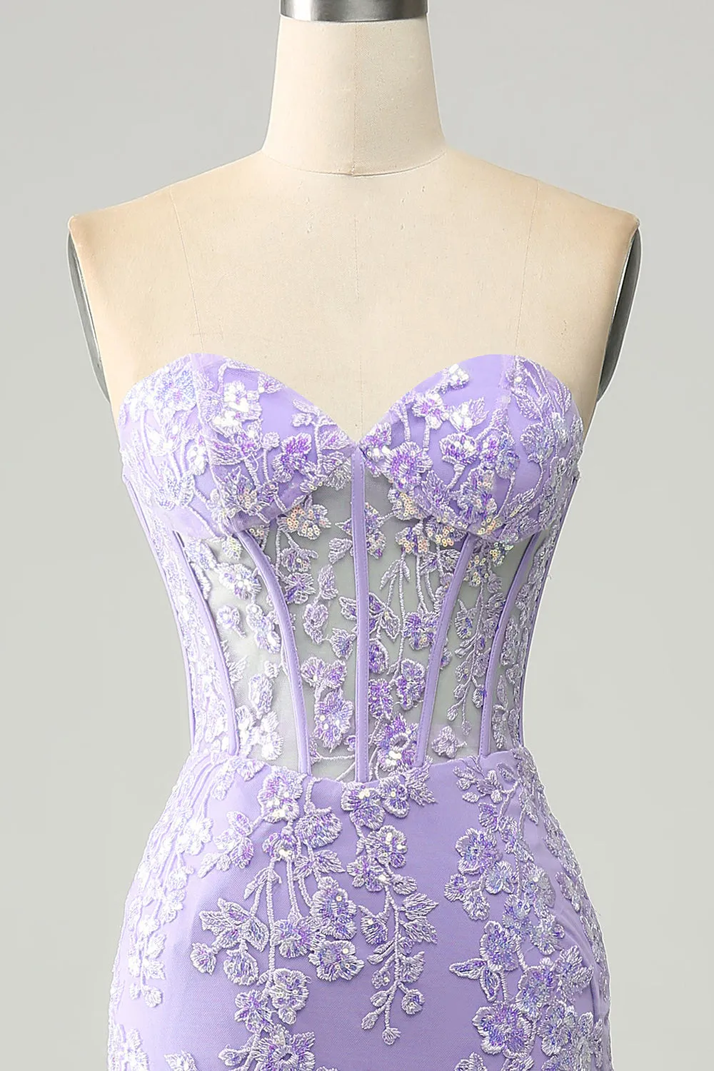 Lilac Mermaid Sweetheart Corset Appliques Prom Dress With Side Slit sold by Zapaka product image thumbnail 4