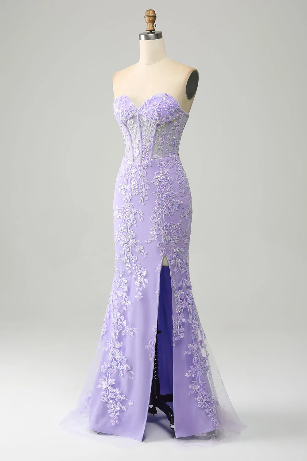 Lilac Mermaid Sweetheart Corset Appliques Prom Dress With Side Slit sold by Zapaka product image thumbnail 3