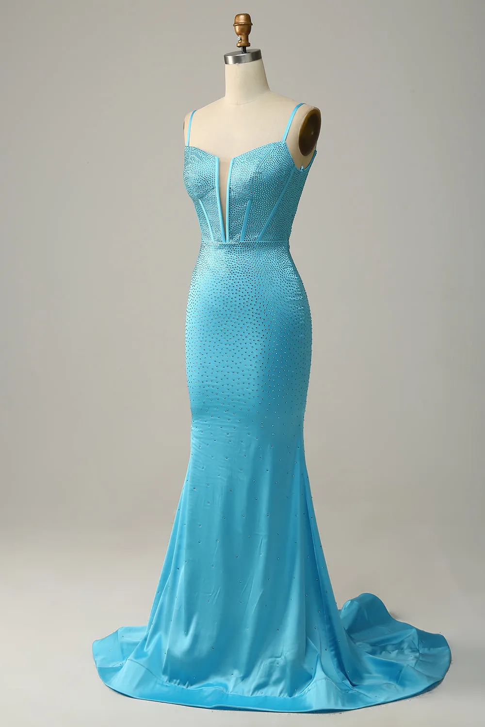 Mermaid Spaghetti Straps Blue Beaded Prom Dress sold by Zapaka product image thumbnail 3