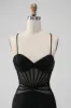Black Bodycon Spaghetti Straps Corset Homecoming Dress with Beading sold by Zapaka