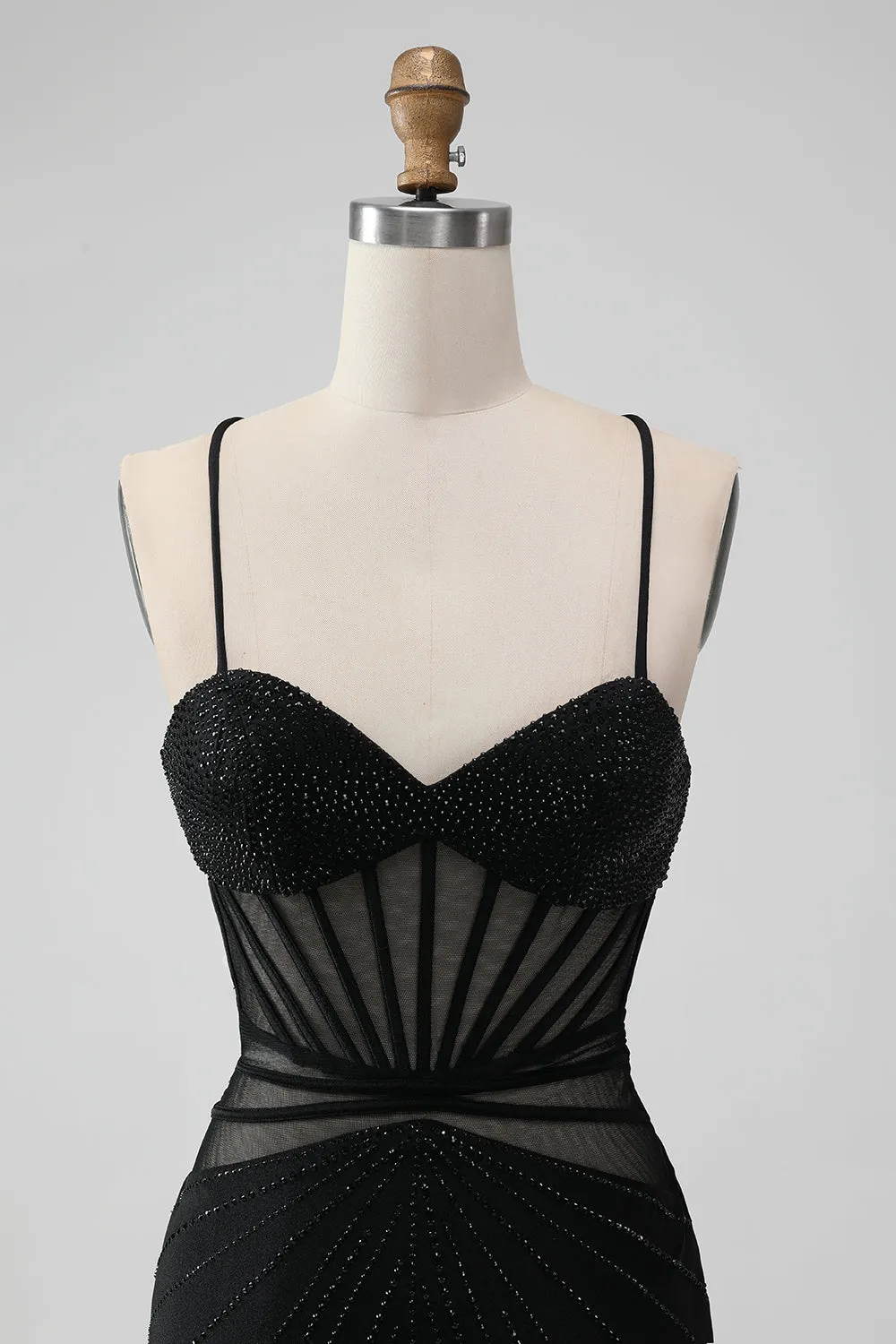 Black Bodycon Spaghetti Straps Corset Homecoming Dress with Beading sold by Zapaka product image thumbnail 4