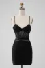 Black Bodycon Spaghetti Straps Corset Homecoming Dress with Beading sold by Zapaka