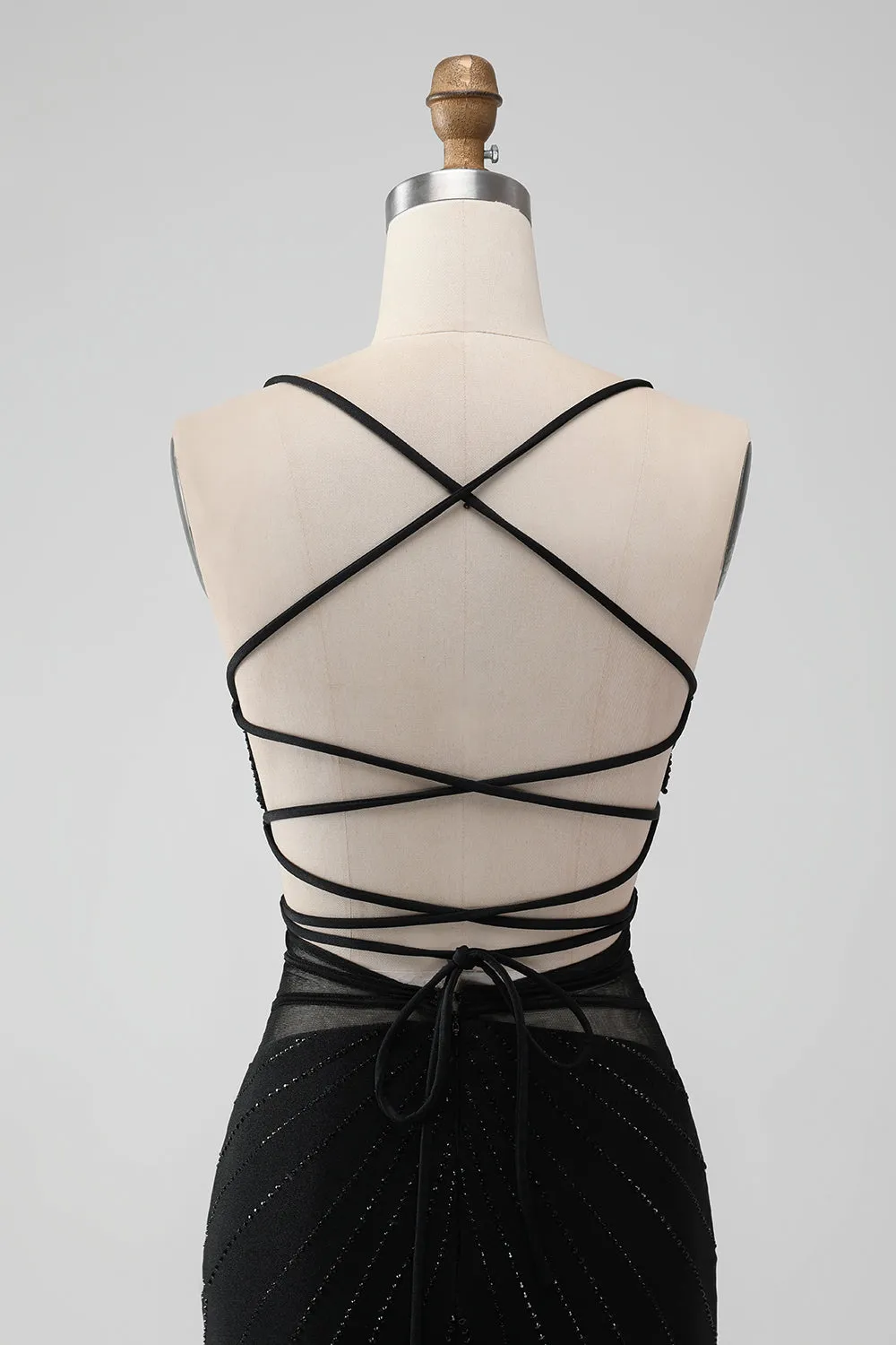 Black Bodycon Spaghetti Straps Corset Homecoming Dress with Beading sold by Zapaka product image thumbnail 5