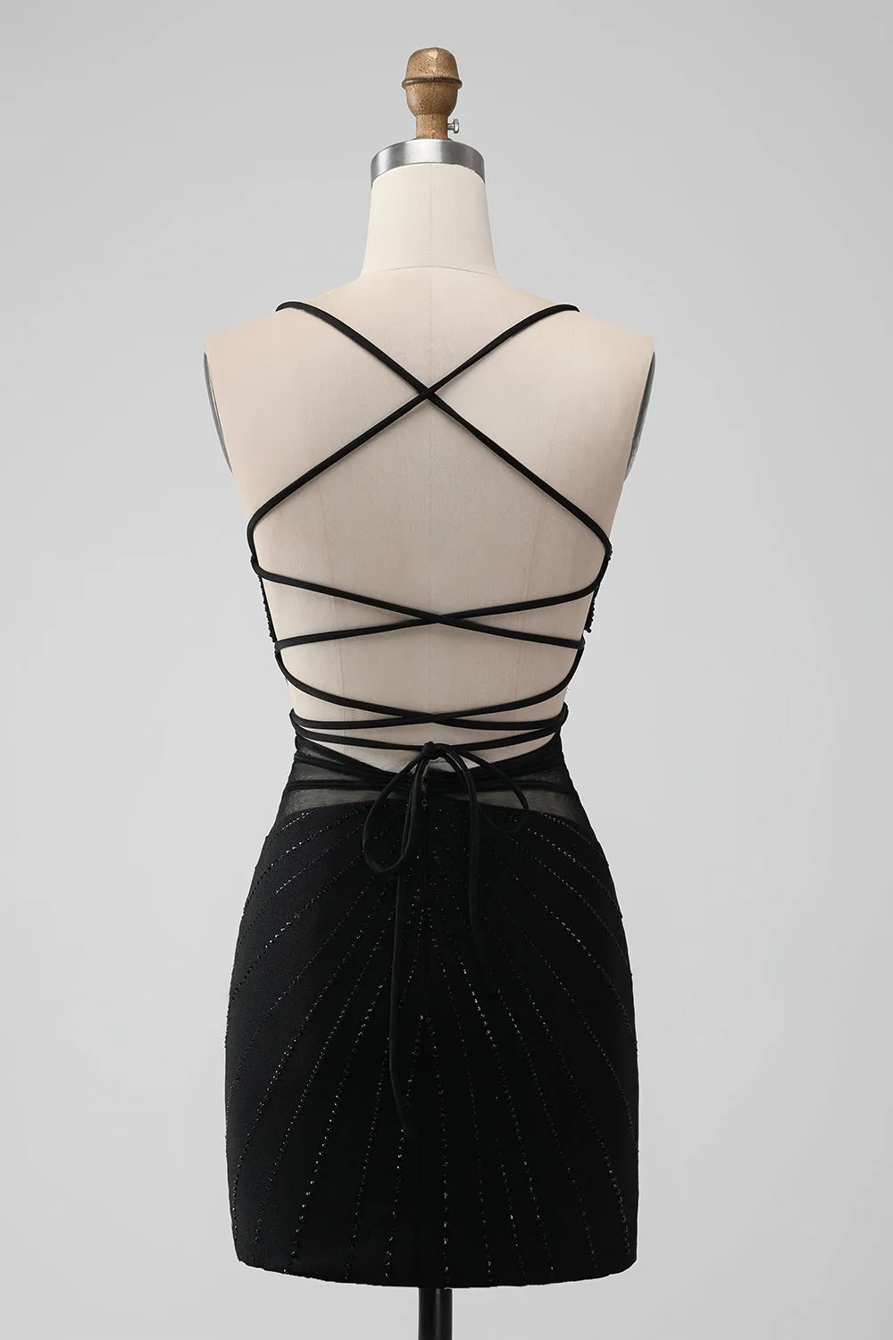 Black Bodycon Spaghetti Straps Corset Homecoming Dress with Beading sold by Zapaka product image thumbnail 2