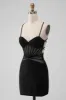 Black Bodycon Spaghetti Straps Corset Homecoming Dress with Beading sold by Zapaka