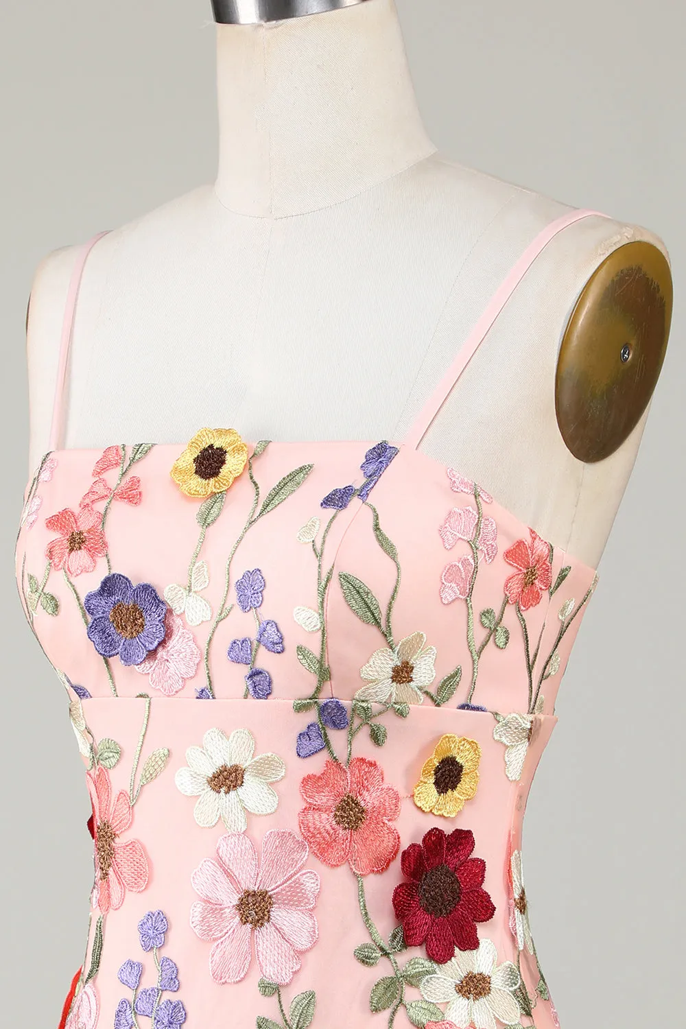 Sheath Spaghetti Straps Blush Homecoming Dress with 3D Flowers sold by Zapaka product image thumbnail 5