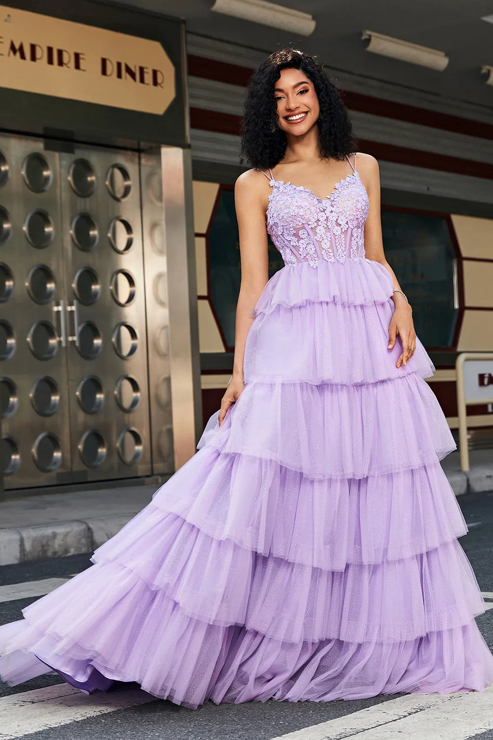Purple Princess A Line Tiered Corset Prom Dress with Accessory sold by Zapaka product image thumbnail 5