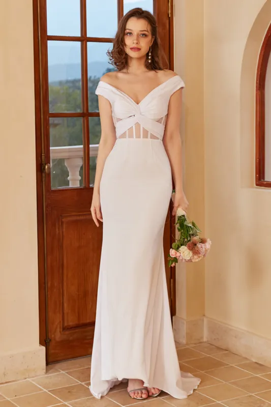 Off Shoulder White Mermaid Wedding Dress sold by Zapaka