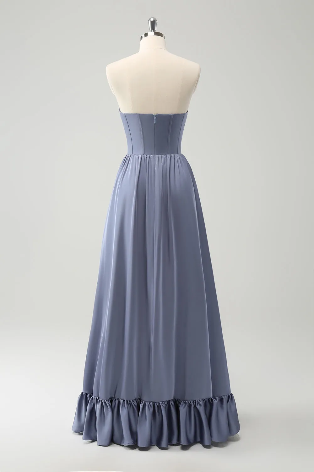 Grey Blue A Line Backless Corset Chiffon Bridesmaid Dress sold by Zapaka product image thumbnail 5