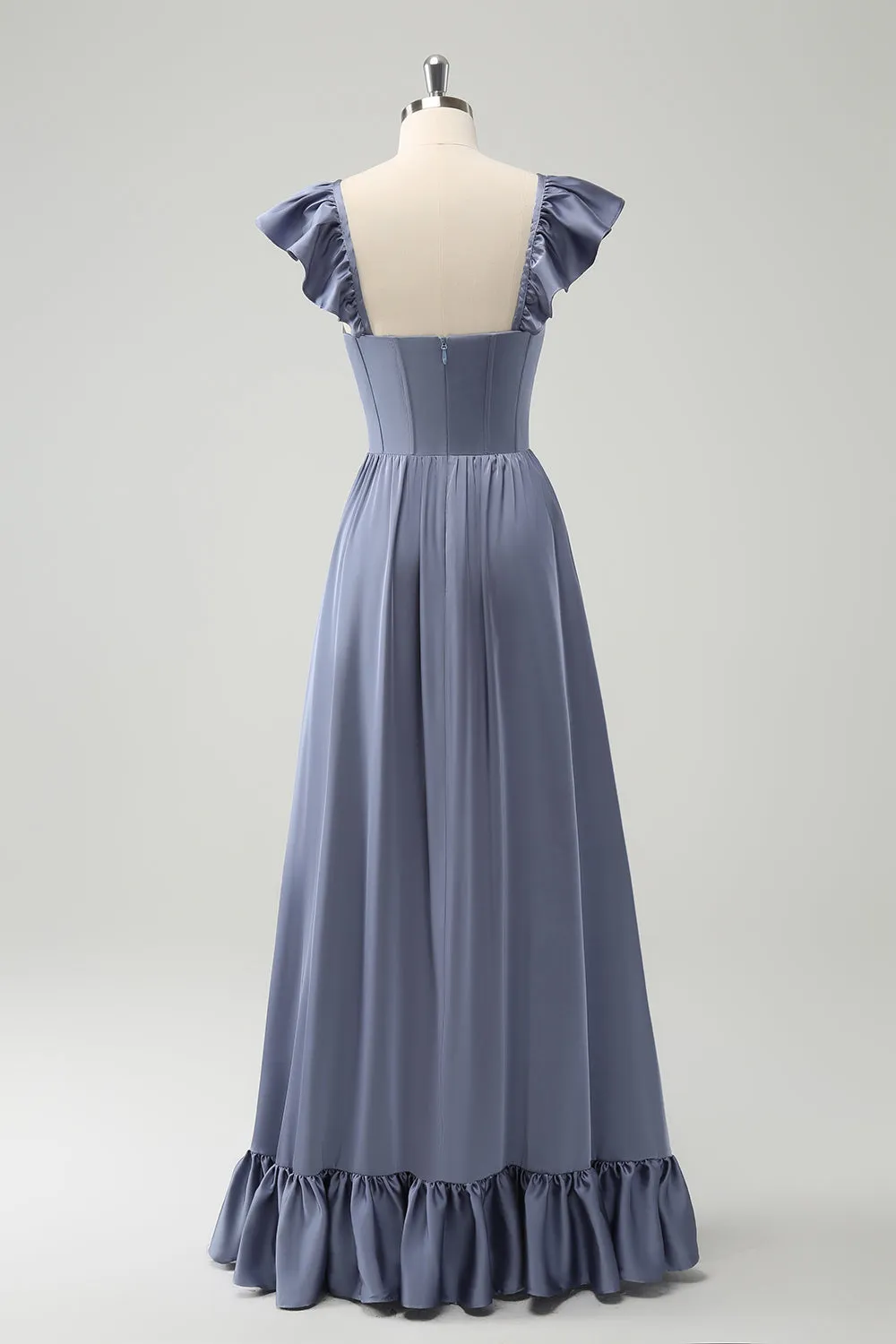 Grey Blue A Line Backless Corset Chiffon Bridesmaid Dress sold by Zapaka product image thumbnail 2