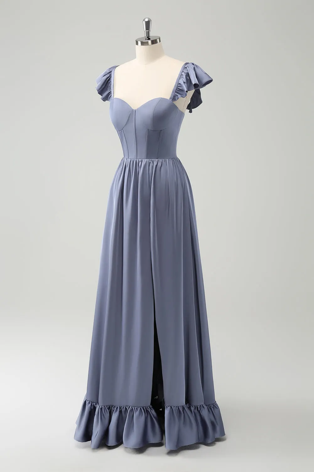 Grey Blue A Line Backless Corset Chiffon Bridesmaid Dress sold by Zapaka product image thumbnail 3
