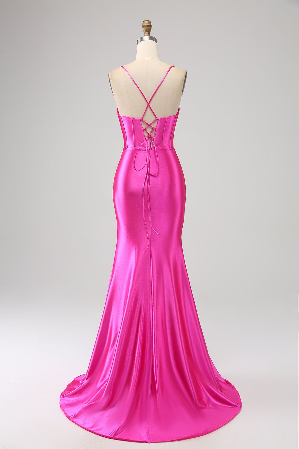 Stunning Mermaid Spaghetti Straps Fuchsia Corset Prom Dress with Split Front sold by Zapaka product image thumbnail 2