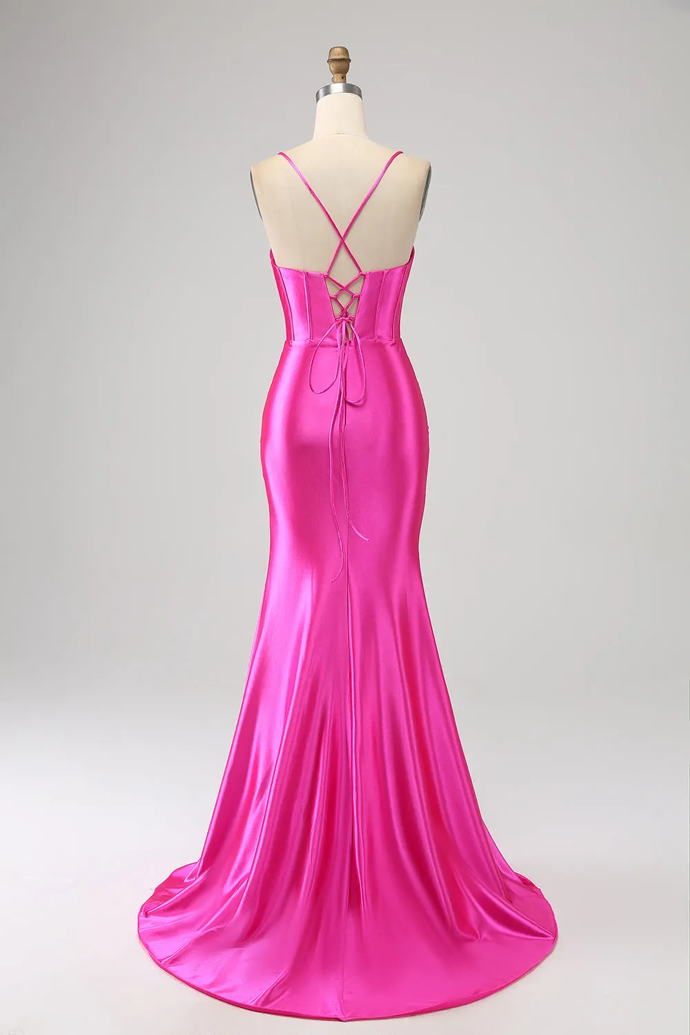 Stunning Mermaid Spaghetti Straps Fuchsia Corset Prom Dress with Split Front sold by Zapaka product image thumbnail 2
