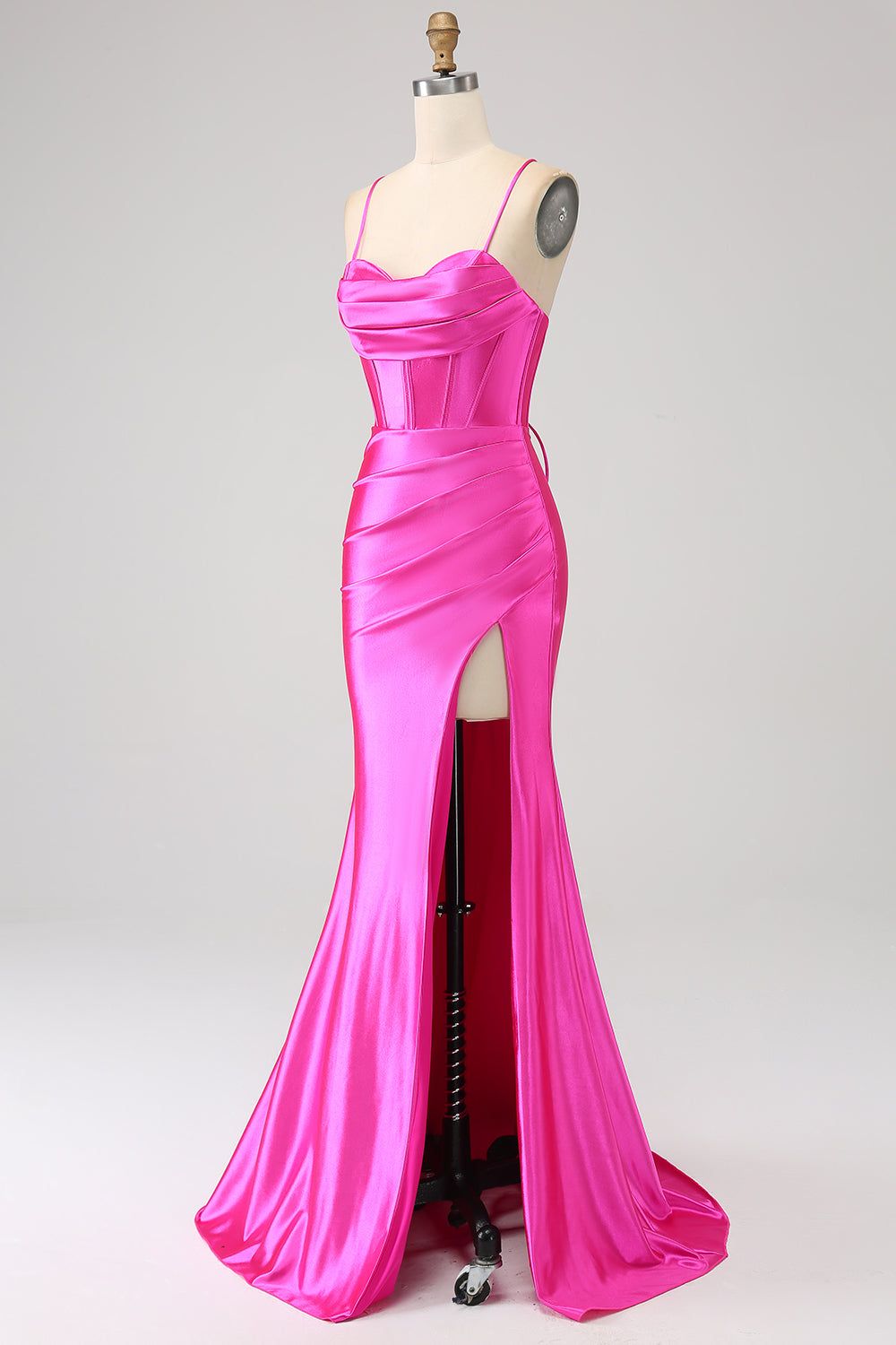 Stunning Mermaid Spaghetti Straps Fuchsia Corset Prom Dress with Split Front sold by Zapaka product image thumbnail 3