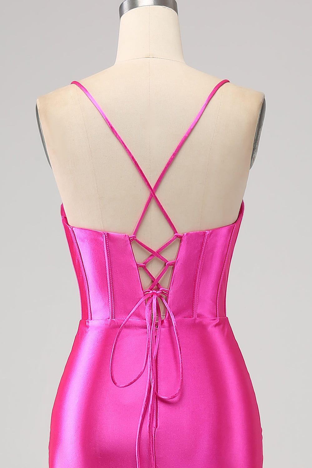 Stunning Mermaid Spaghetti Straps Fuchsia Corset Prom Dress with Split Front sold by Zapaka product image thumbnail 5
